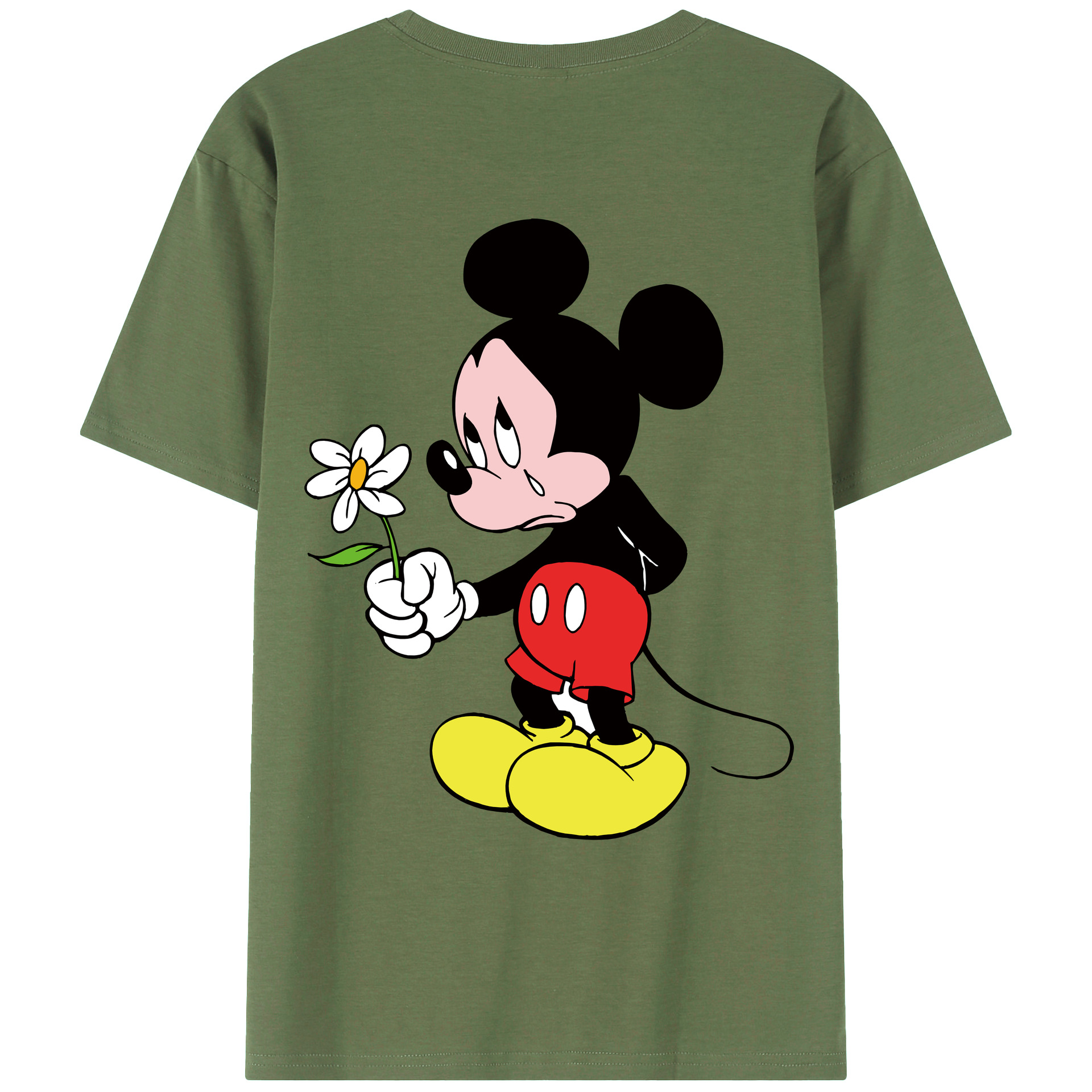 ミッキーマウス Mickey Mouse 綿100％ メンズ半袖Tシャツ（バックプリント） 通気性